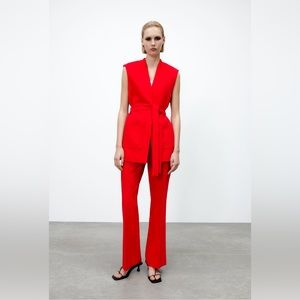 Zara | Red Long Belted Vest